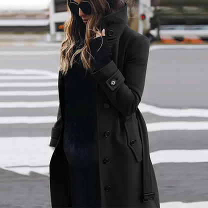 Damen modischer Trenchcoat mit hoch geschlossenem Kragen und praktischen Taschen Stalluxe