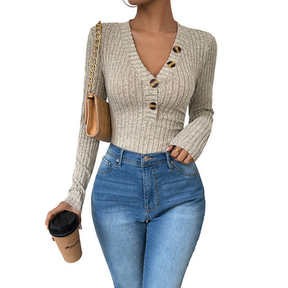 Damen Langarm-Bodys mit Knopfverschluss und Rippstruktur Stalluxe