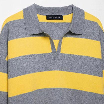 Damen modischer Pullover mit Polokragen und Streifendesign Stalluxe