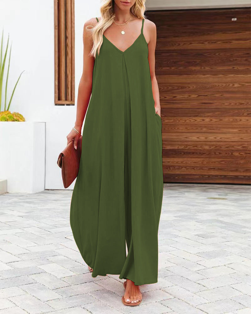 Damen Smarter Jumpsuit mit tiefem V-Ausschnitt und Seitentaschen Stalluxe