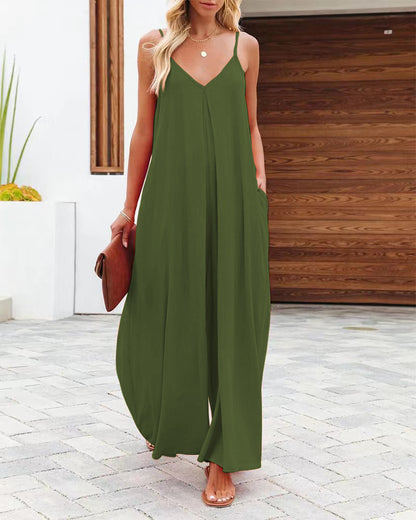 Damen Smarter Jumpsuit mit tiefem V-Ausschnitt und Seitentaschen Stalluxe