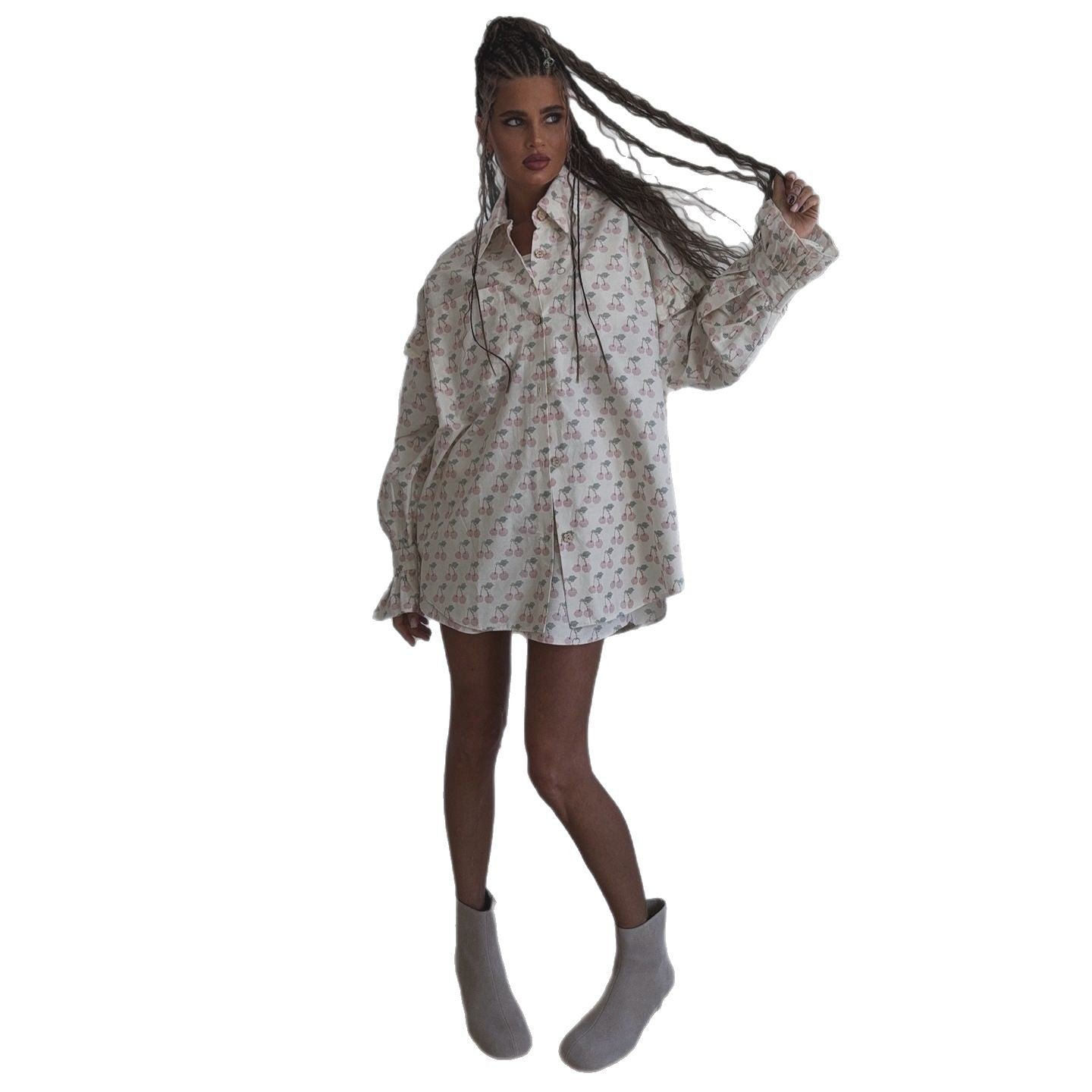 Damen Komfortables Pyjama-Set mit Kirschmuster Stalluxe