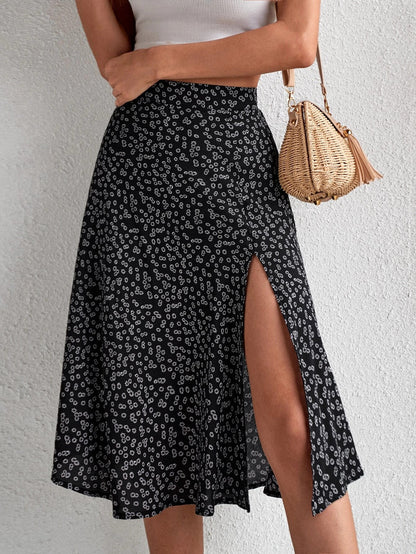 Damen Midi-Rock mit asymmetrischem Schlitz und floralem Muster Stalluxe