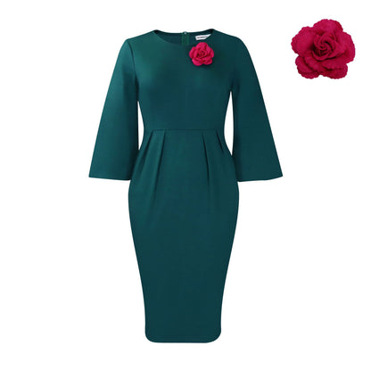 Damen elegantes Kleid mit fließenden Ärmeln und eingearbeitetem Taillenband Stalluxe