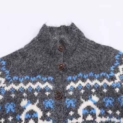 Damen Strickjacke mit Norwegermuster und hohem Kragen Stalluxe