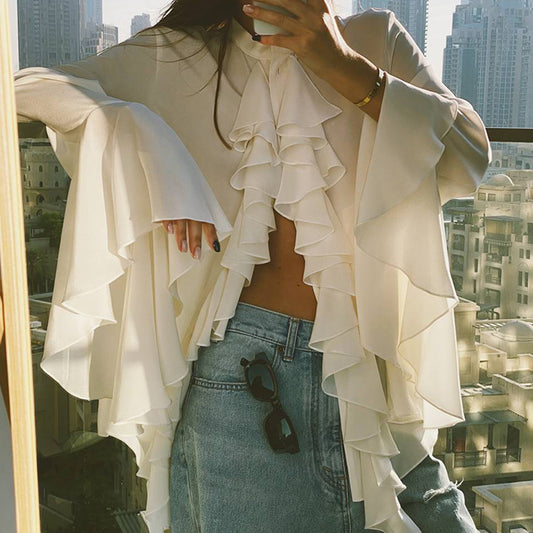 Damen Rüschenshirt mit weit ausgestellten Ärmeln Stalluxe