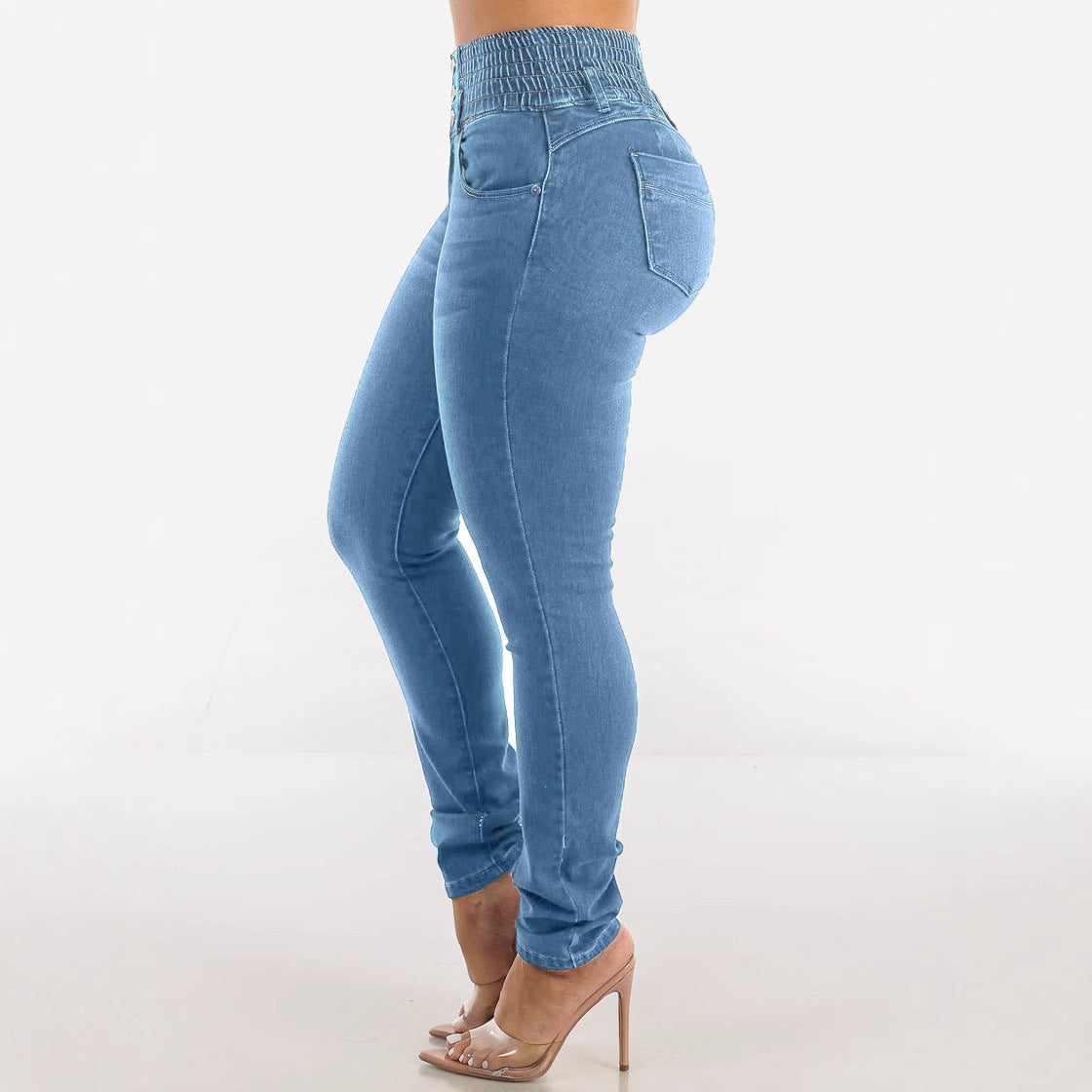 Damen Slim Fit Jeanshose mit elastischem Bund und Knopfverschluss Stalluxe