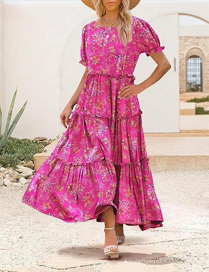 Damen Maxikleid im floralen Bohème-Stil mit Rüschendetails Stalluxe