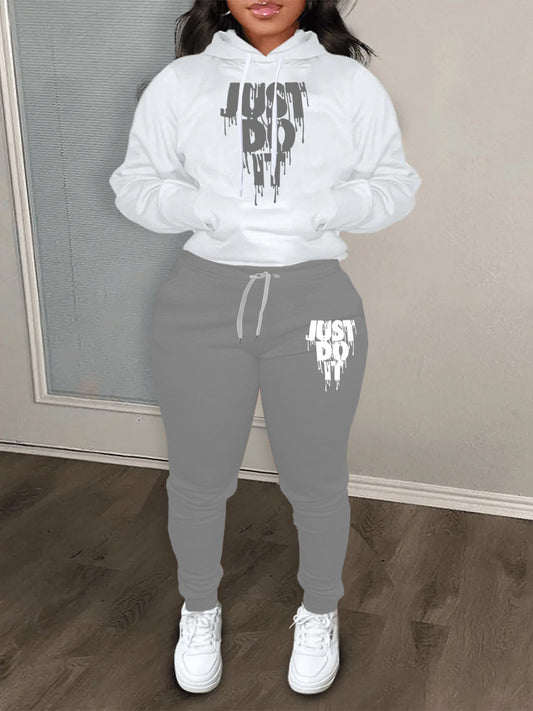 Damen Hoodie und Jogginghose Set mit modernem Grafikdruck Stalluxe