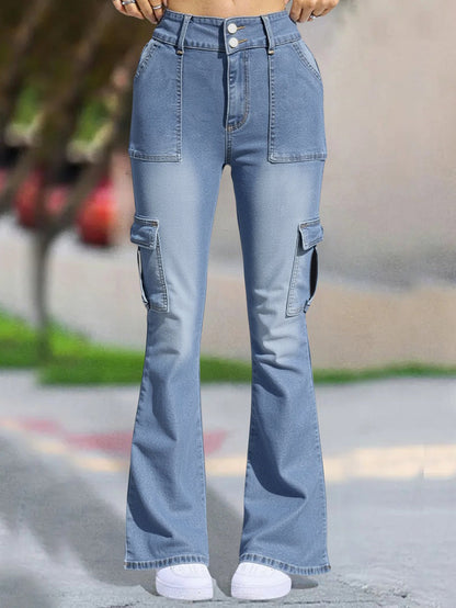 Damen Cargo-Jeans im Flared-Style mit hohen Taschen und doppeltem Knopfverschluss Stalluxe