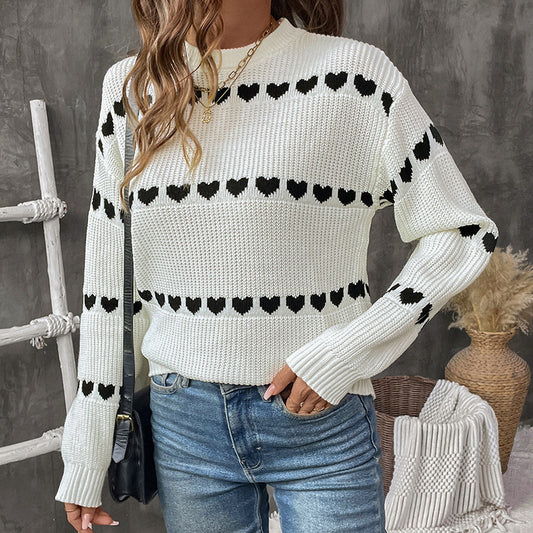 Damen Strickpullover mit Herzmuster und Rundhalsausschnitt Stalluxe