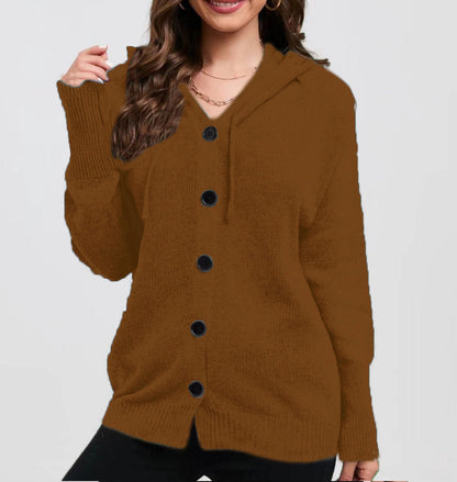 Damen Kuschelige Kapuzenjacke mit Knöpfen Stalluxe