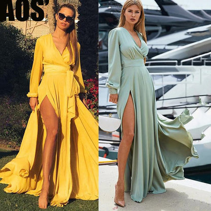 Damen Maxikleid mit schickem Wickeldesign und raffinierten Seitenschlitzen Stalluxe