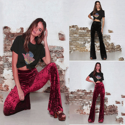 Damen Flared Hose aus luxuriösem Samt mit hohem Bund Stalluxe