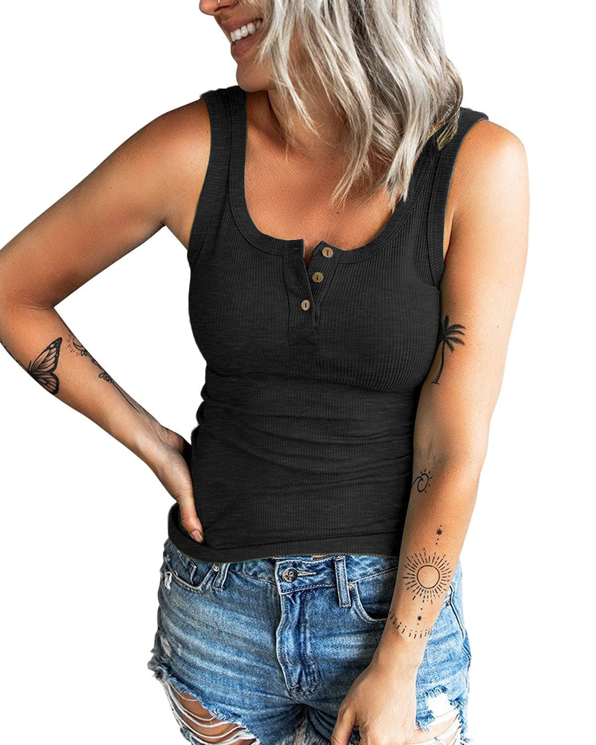 Damen Rippstrick Knopf-Oben Tank Top Stalluxe