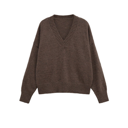 Damen gemütlicher Strickpullover mit V-Ausschnitt und großzügigem Schnitt Stalluxe