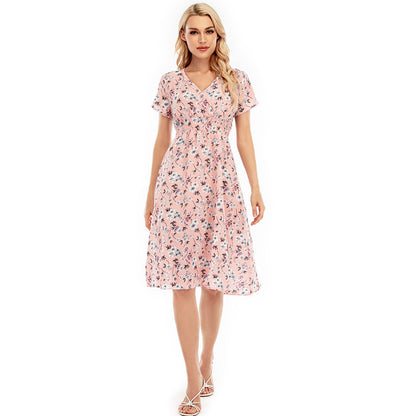 Damen Maxikleid mit floralen Mustern und elastischem Taillenbund Stalluxe