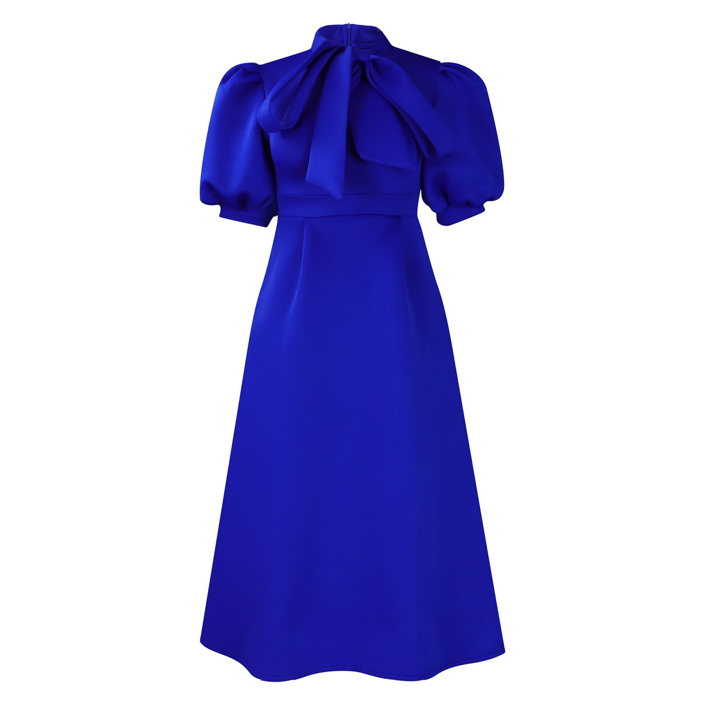 Damen Midi-Kleid mit eleganter Schleifenansatz und Puffärmel Stalluxe