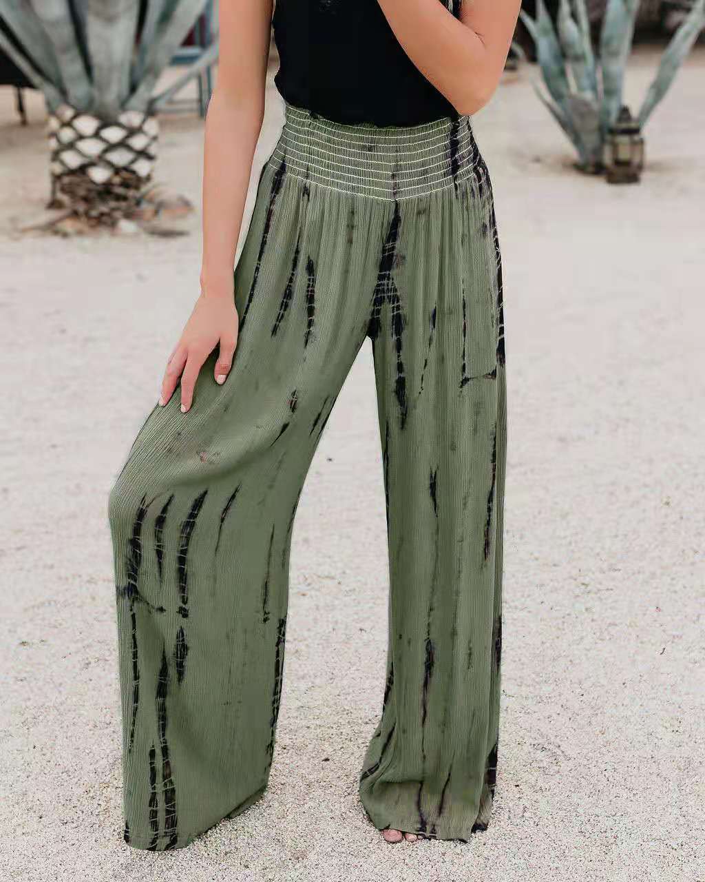 Damen Weit geschnittene Palazzo-Hose mit elastischem Bund und modischem Print Stalluxe
