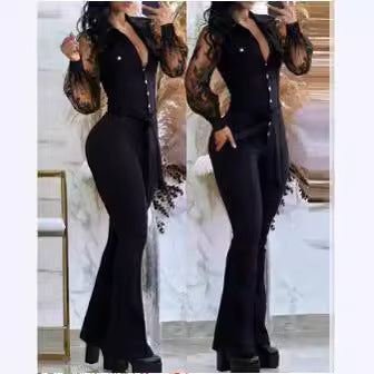 Damen Eleganter Jumpsuit mit transparenten Ärmeln und tailliertem Schnitt Stalluxe