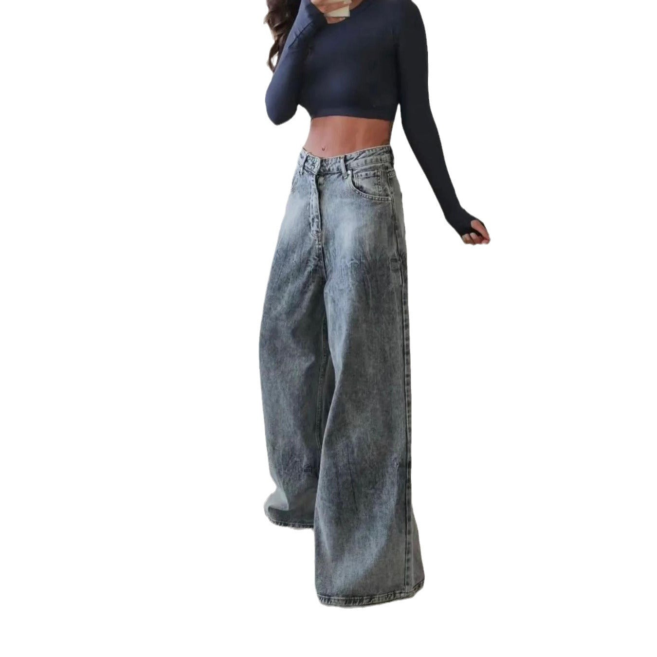 Damen Weite Jeanshose im Vintage-Stil mit hohen Seitentaschen Stalluxe