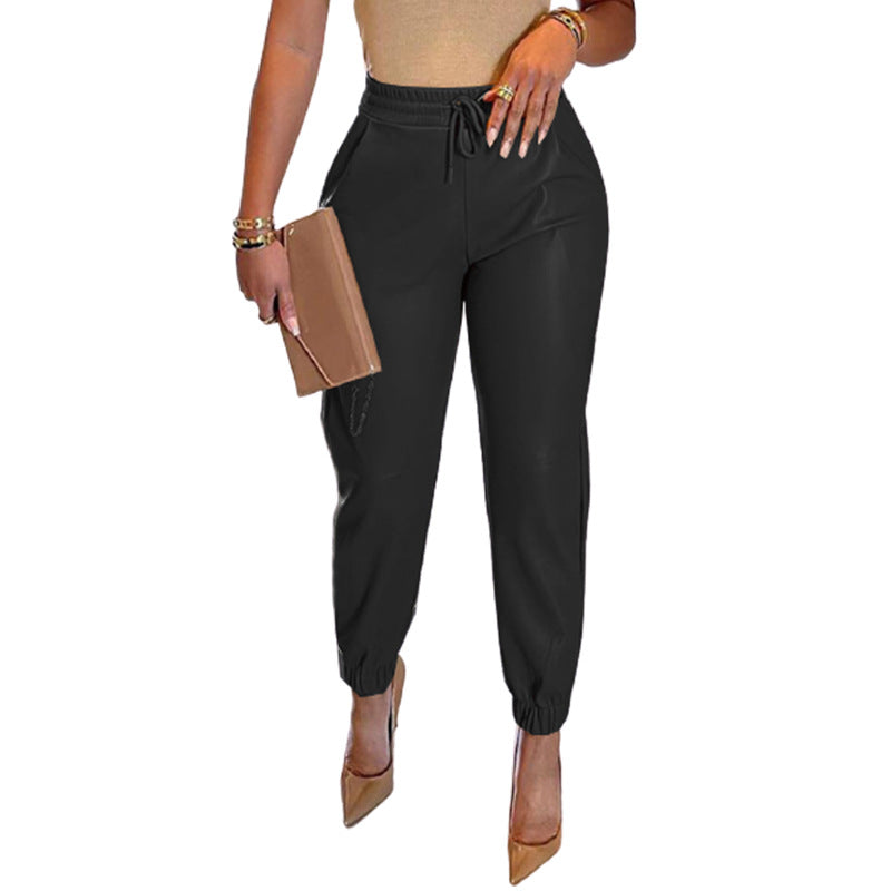 Damen Elegante und bequeme Lederlook-Jogginghose Stalluxe