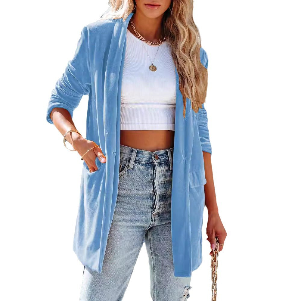 Damen Elegant geschnittener Velours-Blazer mit Taschen Stalluxe