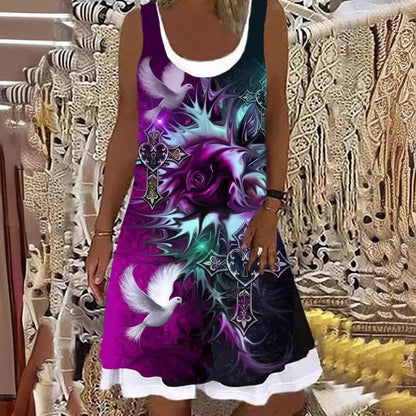Damen Ärmelloses Sommerkleid mit floralem Druck und Kreuzmotiv Stalluxe