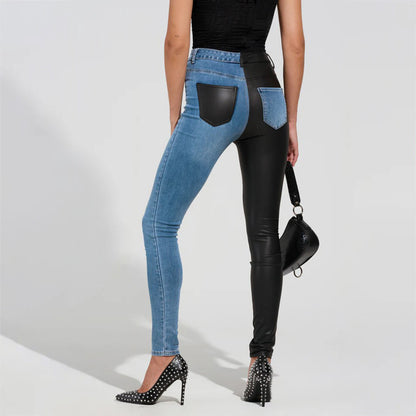 Damen Skinny Jeans mit kombiniertem Denim- und Leder-Look Stalluxe