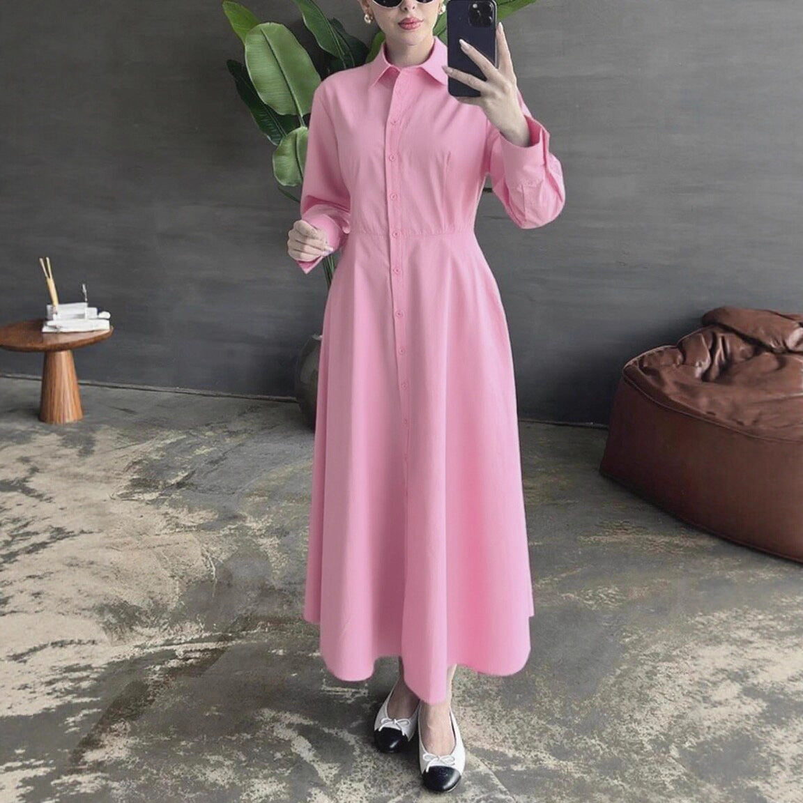 Damen Hemdkleid mit eleganter Knopfleiste und taillierter Figur Stalluxe