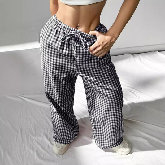 Damen Leichte, lässige Hosen im karo Design mit elastischem Bund und Kordelzug Stalluxe