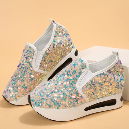 Damen Wedge-Sneaker mit funkelnden Pailletten und rutschfester Sohle Stalluxe
