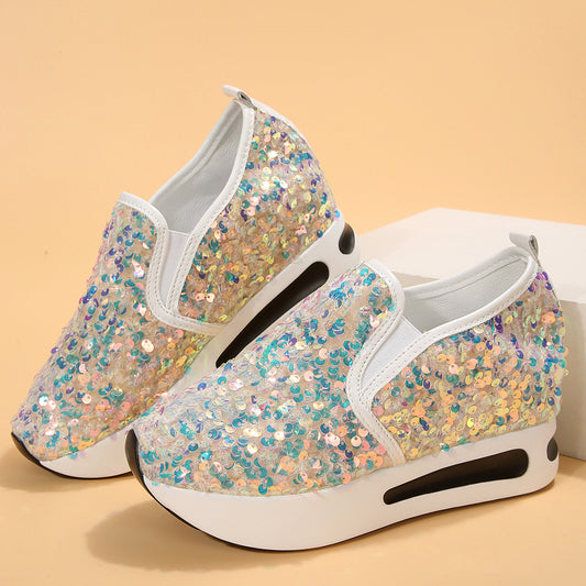 Damen Wedge-Sneaker mit funkelnden Pailletten und rutschfester Sohle Stalluxe