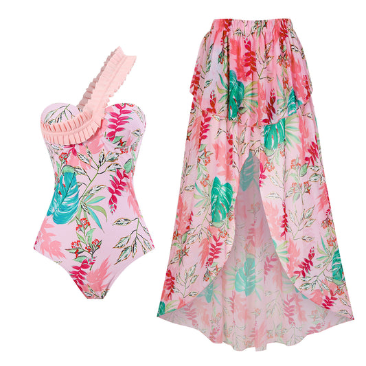 Damen Badeanzug mit raffiniertem Schleifen-Ausschnitt und floralem Maxi-Rock Stalluxe