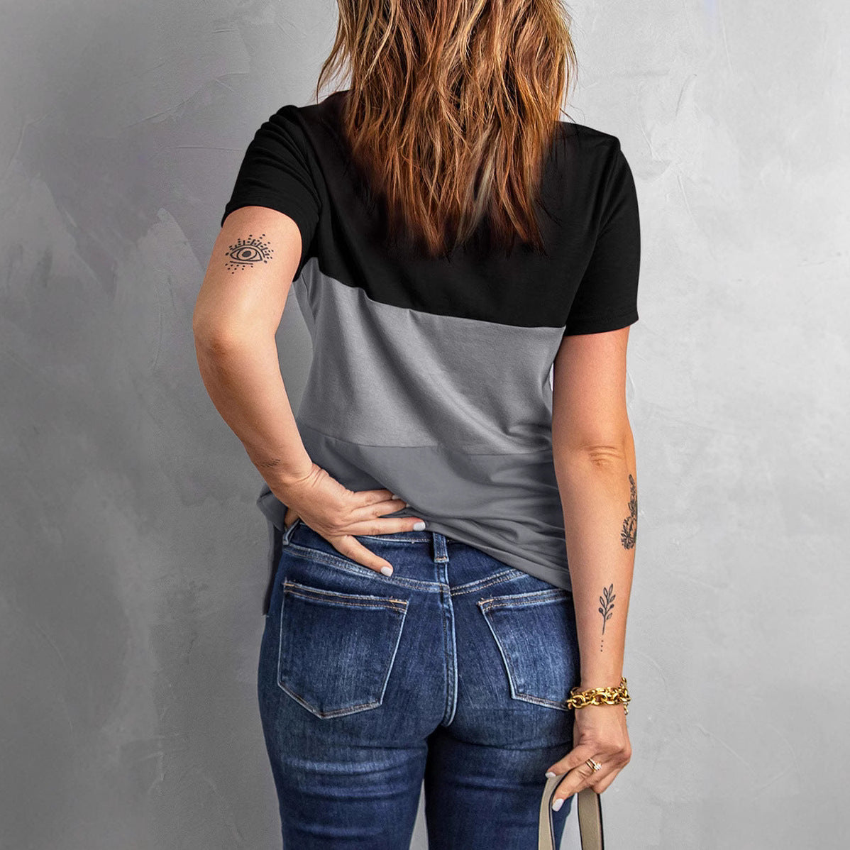 Damen Modisches T-Shirt mit Farbblockdesign und lockerem Schnitt Stalluxe