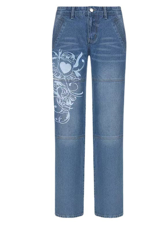 Damen weite Jeanshose mit einzigartigen Stickereien Stalluxe