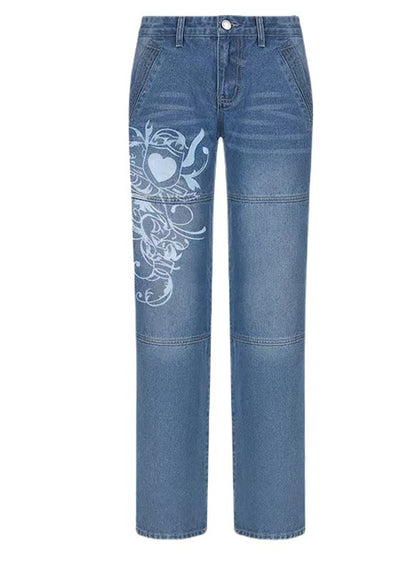 Damen weite Jeanshose mit einzigartigen Stickereien Stalluxe