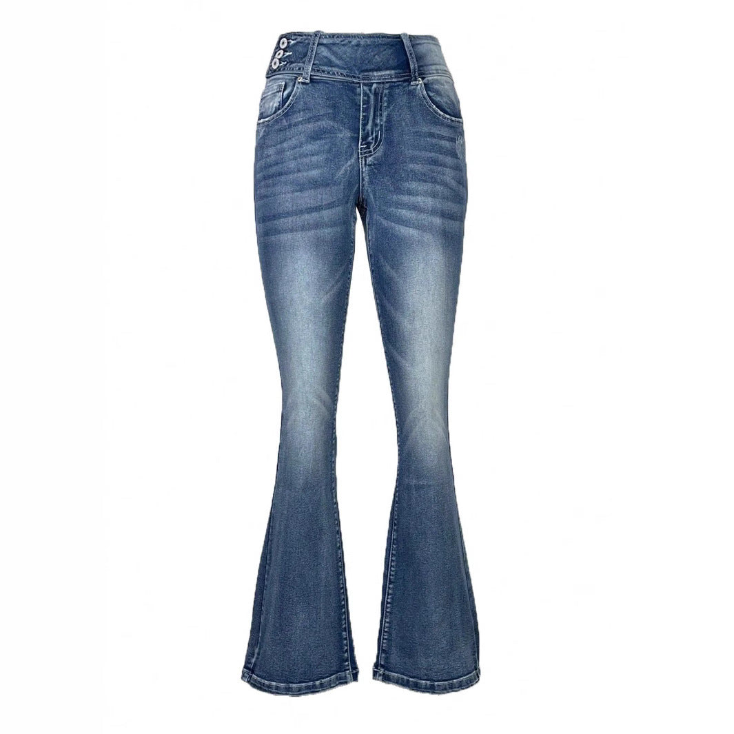 Damen Bootcut-Jeans mit hohem Bund und Taschen Stalluxe