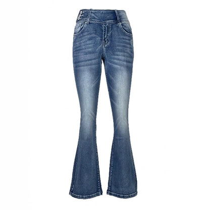 Damen Bootcut-Jeans mit hohem Bund und Taschen Stalluxe