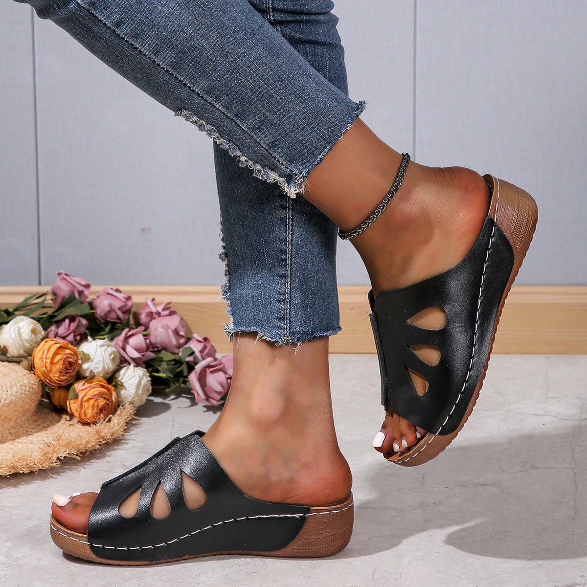 Damen Wedge-Sandaletten mit modischen Aussparungen und rutschfester Sohle Stalluxe