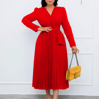 Damen Maxikleid mit Wickeldesign und eleganter Plisseeverarbeitung Stalluxe