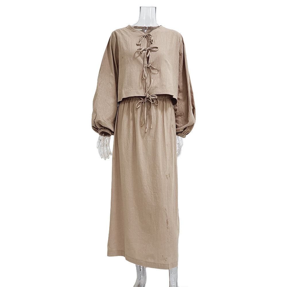 Damen lässiges Leinen-Set mit weiten Ärmeln und Kordelzug Stalluxe