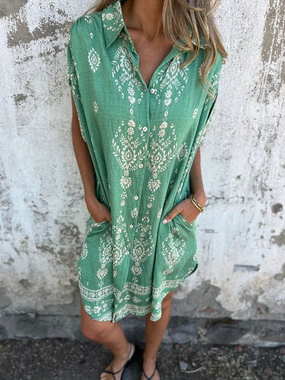 Damen Hemdblusenkleid mit verspieltem Blumendruck und praktischen Taschen Stalluxe