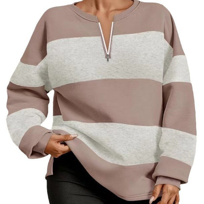 Damen modischer Sweatpullover mit Reißverschluss und gestreiftem Design Stalluxe