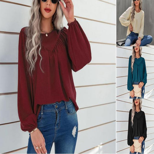 Damen lässiges Blusenshirt mit weit ausgestellten Ärmeln und feiner Rippstruktur Stalluxe
