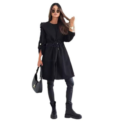 Damen stilvolle und praktische Jacke mit Gürtel und weitem Kragen Stalluxe