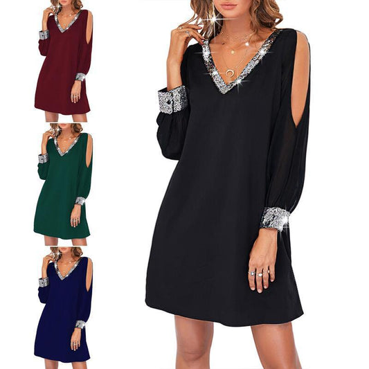Damen Ärmelloses V-Ausschnitt Kleid mit funkelnden Details Stalluxe