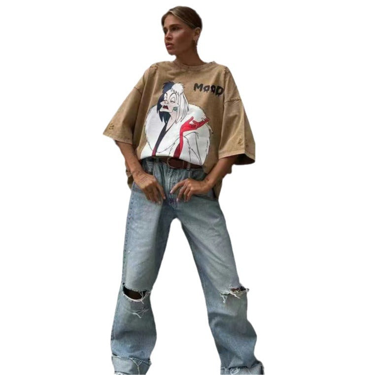 Damen Oversized T-Shirt mit einzigartigem Grafikdruck Stalluxe