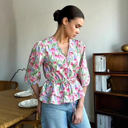 Damen Bluse mit Blumenmuster und Rüschen Stalluxe
