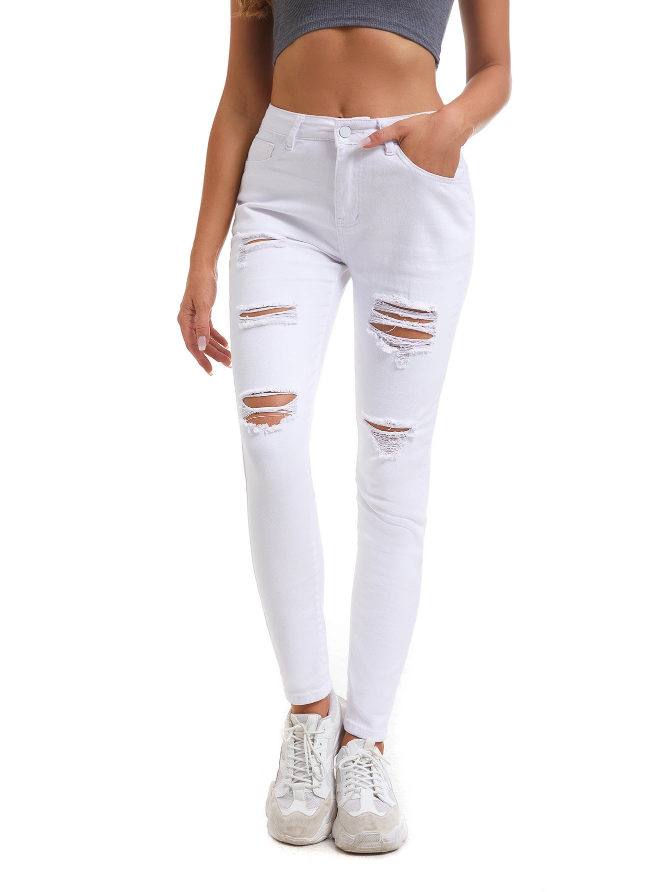 Damen Skinny Jeans mit modischen Rissen Stalluxe